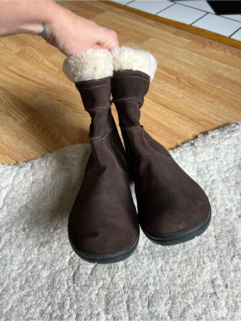 Clarks Dark Brown Suede Shearling Winter Boots